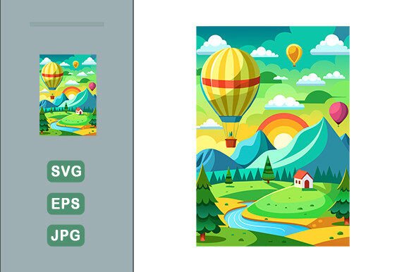 Download Hot Air Balloon Vector Landscape Backgro - Balloon vector Collection