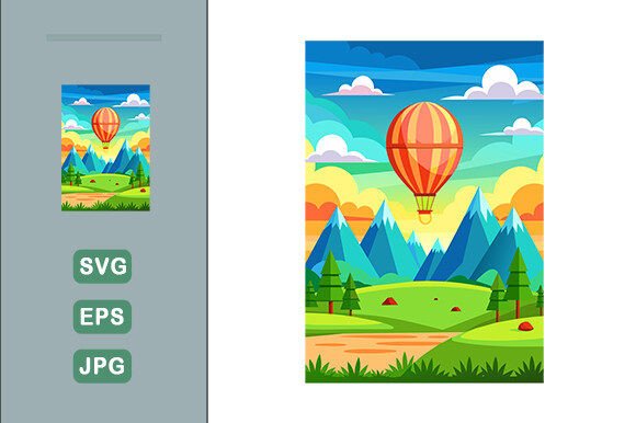 Download Hot Air Balloon Vector Landscape Backgro - Balloon vector Collection