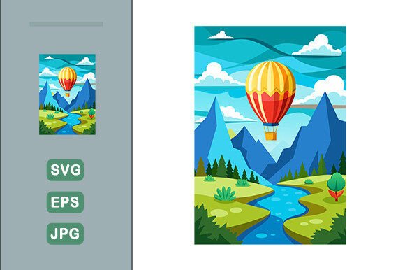 Download Hot Air Balloon Vector Landscape Backgro - Balloon vector Collection