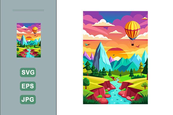 Download Hot Air Balloon Vector Landscape Backgro - Balloon vector Collection