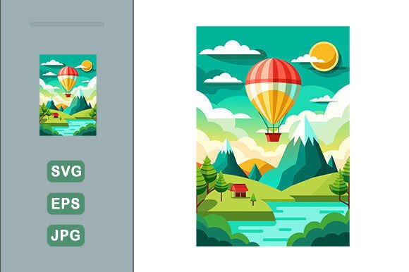 Download Hot Air Balloon Vector Landscape Backgro - Balloon vector Collection