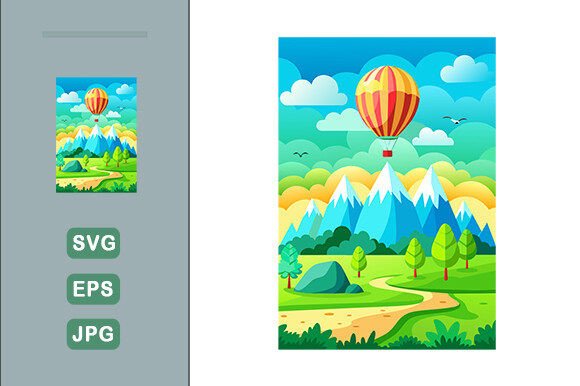 Download Hot Air Balloon Vector Landscape Backgro - Balloon vector Collection